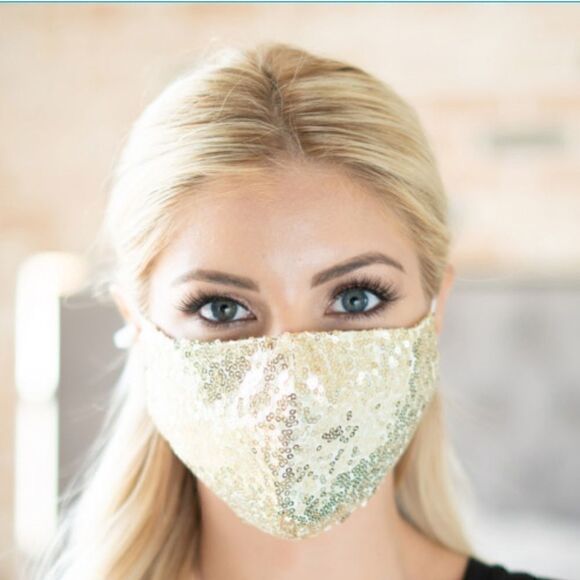 Gold Glittering  Sequin Adjustable Face Mask - Picture 1 of 2